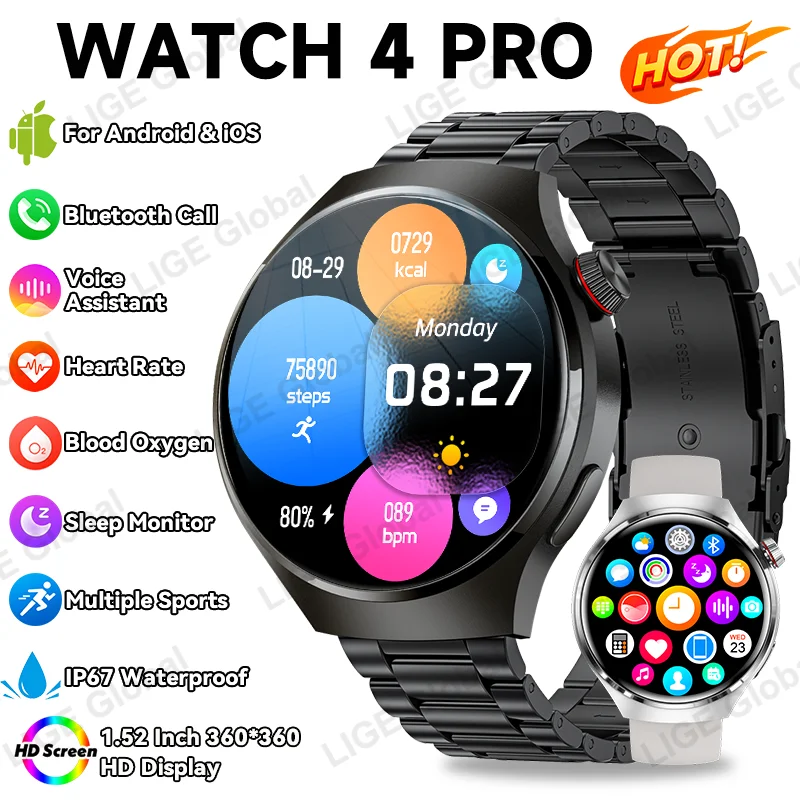 

LIGE For WATCH 4 Pro New Men's Smart Watch HD Display Health Tracking Bluetooth Calling Voice Assistant Sports Smartwatch Women