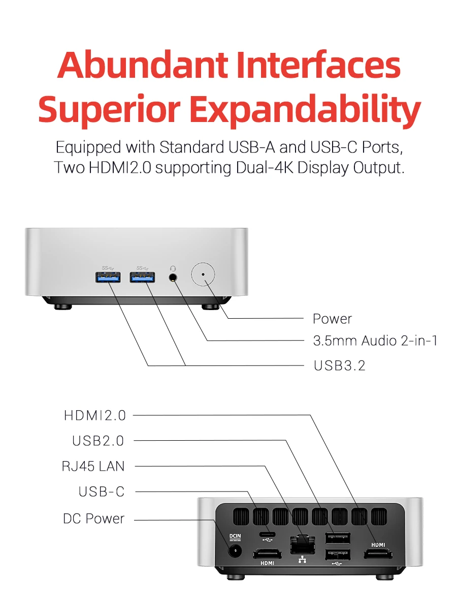 FIREBAT R2 كمبيوتر صغير AMD Ryzen 5 3500U (Beats N150/N97) 16GB RAM 512GB SSD أجهزة كمبيوتر مكتبية صغيرة WIFI6 BT5.2 شاشة مزدوجة 4k #6