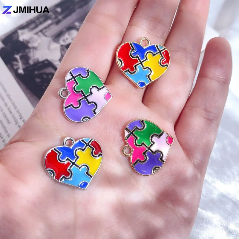 15pcs Enamel Charms Colorful Jigsaw Pendants Round Heart Charms For Jewelry Making DIY Handmade Earrings Bracelets Accessories