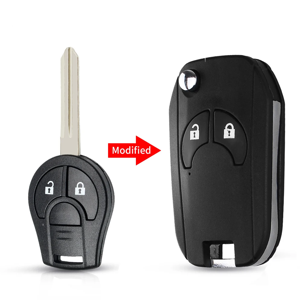 KEYYOU-funda plegable para llave de coche, carcasa para mando a distancia, 2 botones, estilo para Nissan Cube, Micra, Qashqai, Juke, Altima, Maxima