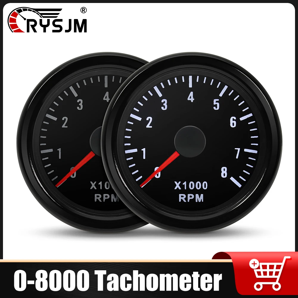 

0-8000RPM 1-8 Cylinders Tachometer 2'' 52mm Car Digital Indicator Table Meter Tacho Auto Gauge For 12V Universal Petrol Vehicle