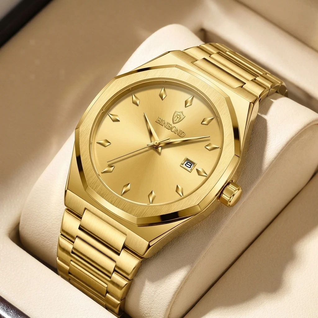 

1 piece Fashion Octagonal Case Watch with Metal Strap, Simple Dial with Calendar, Daily Versatile Trendy Unisex