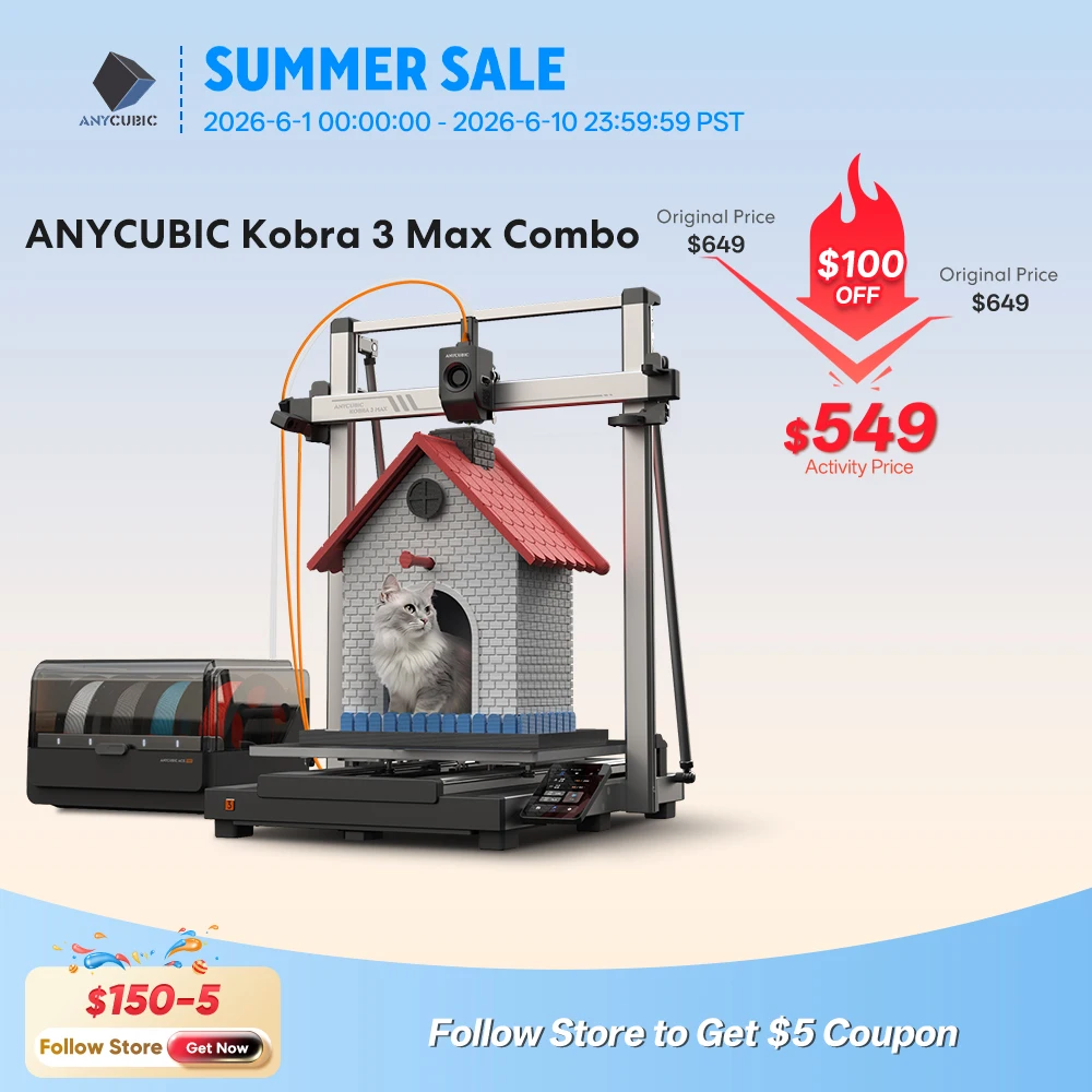 

ANYCUBIC Kobra 3 Max Combo FDM 3D Printer Up to 600mm/s Maximum Print Speed Massive Build Volume 500*420*420mm Smart APP Control
