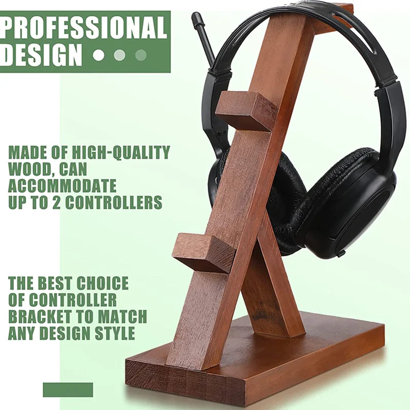 Soporte de madera para auriculares, estante de exhibición, colgador de escritorio, soporte para controlador de juegos para PS5, PS4, PS3, Xbox series x, organizador de almacenamiento para el hogar