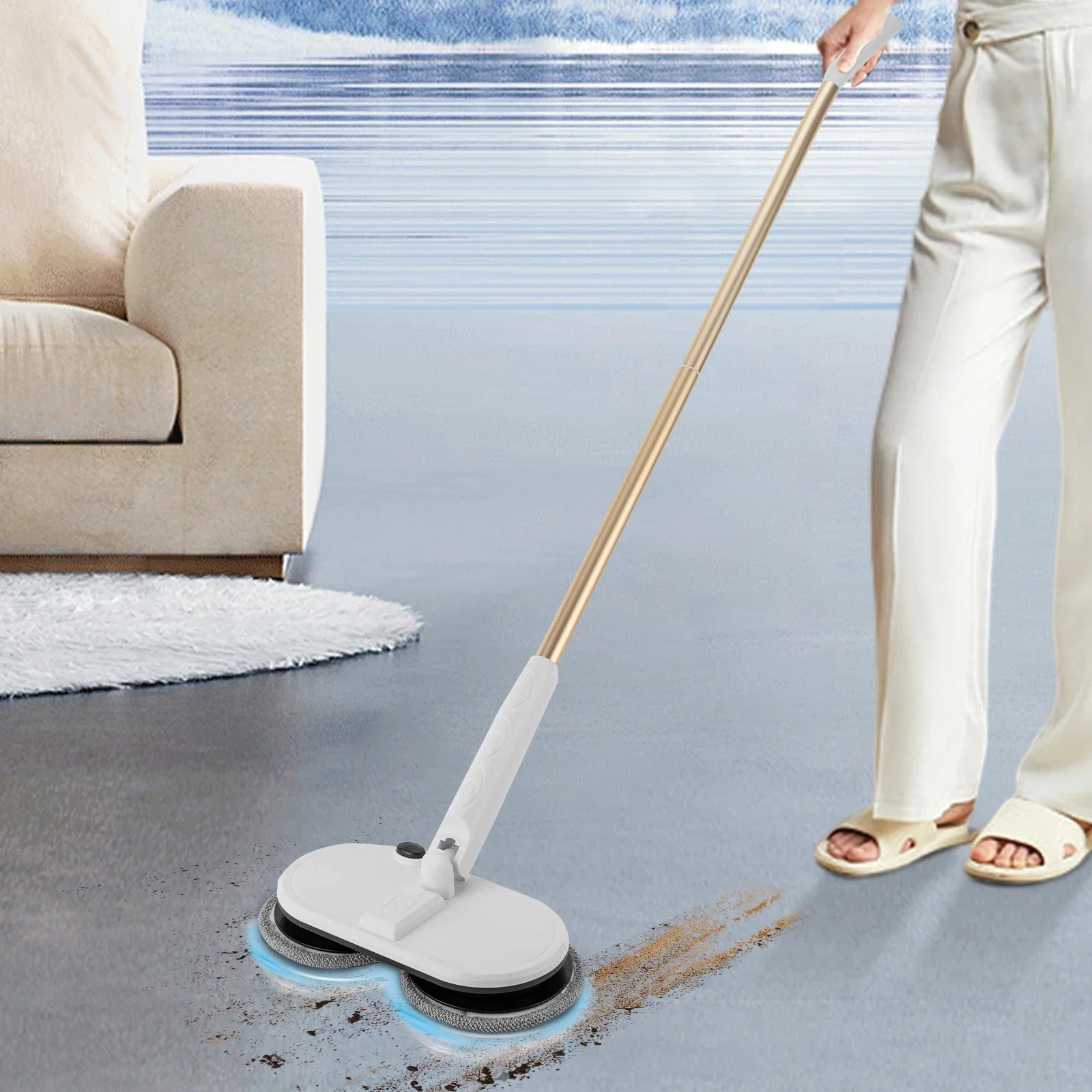 

Electric Spin Mop for Hardwood Floor Cleaner Machine,White Cordless Mop Electric Mops for Floor Cleaning, Power Mop w/ 4 Pads