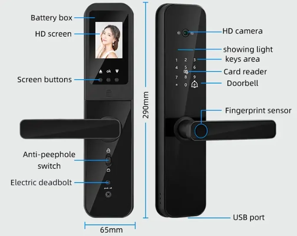 Camera Peephole euro 85mm mortise Smart door lock Remotely unlock tuya wifi biometic fingerprint Pincode Card Digital door lock