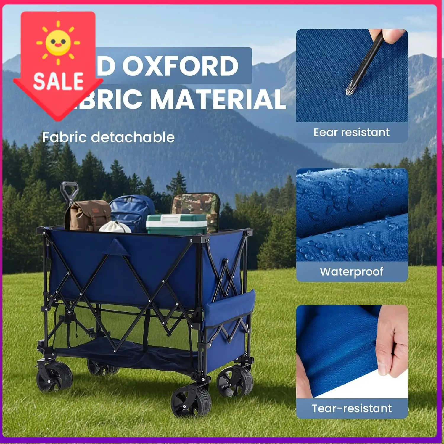 

Sale price 440LBS Heavy Duty Double Decker Wagon Cart with Extender, 400L Large Capacity Collapsible Folding Wagons with Brakes,
