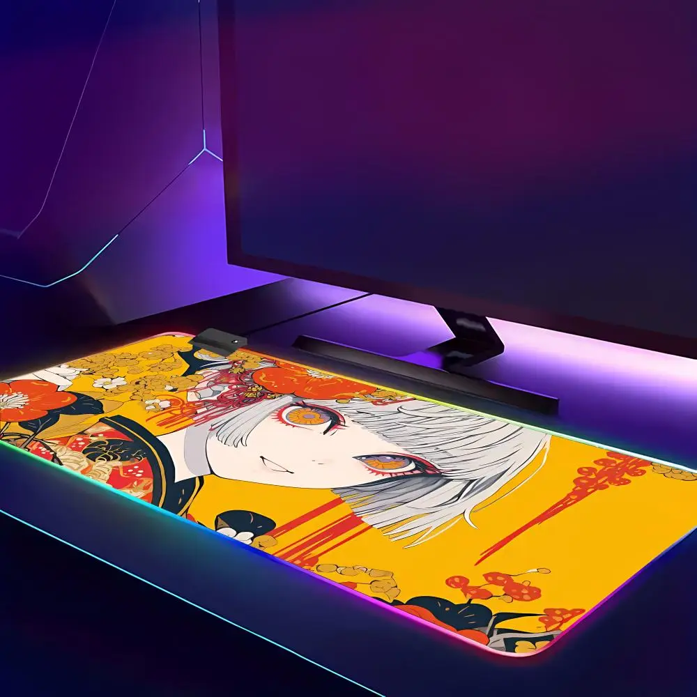Japanische Mädchen Mauspad Animation Spiele Schöne RGB Gaming Mauspad HD Gamer Große LED Licht PC Computer Pad Rutschfeste Dekor