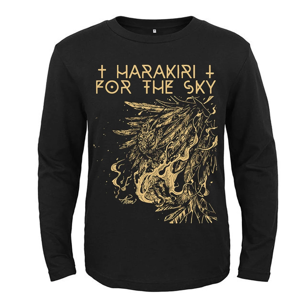 Harajuku Fashion Mens T Shirt Harakiri for The Sky Rock Band Wolf Beast Casual Unises Long Sleeves T Shirt Black Metal Tee Tops