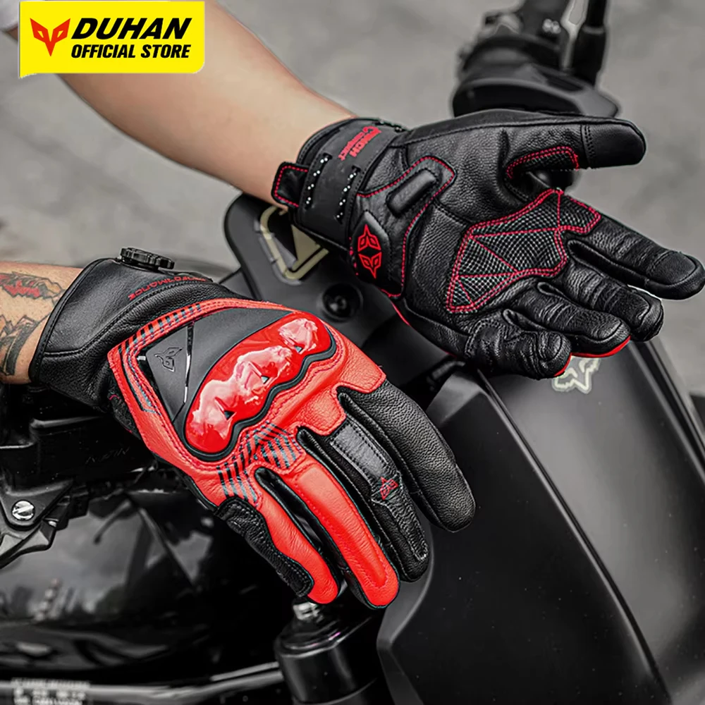 

DUHAN Leather Motorcycle Gloves Motocross Touch Screen Gloves Breathable Sheepskin Gloves Non-slip Anti fall Motorcycle Gloves