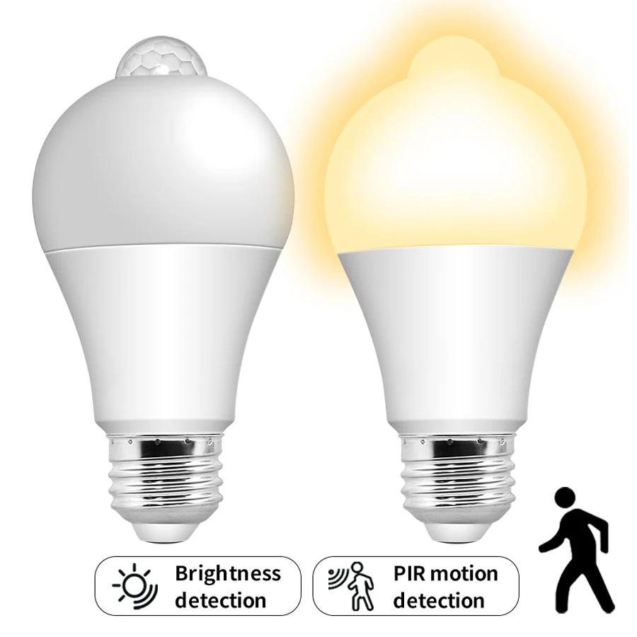 E27 B22 Motion Sensor Light Bulbs 12W 15W 18W LED Lamp Dusk to Dawn Security Bulb for Front Door Porch Garage Basement Hallway