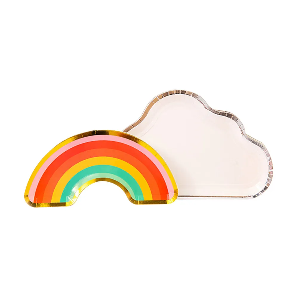 Rainbow Paper Plates 16 Piece White Cardboard Disposable Tableware for Wedding Birthday Baby Shower Tea Party