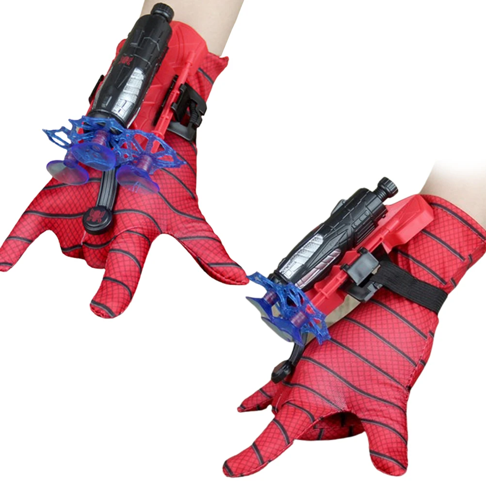 New for spiderman  Anime Figure Figures Kawaii Kids Plastic Role Play Gloves Launcher Set Wrist Toy Set