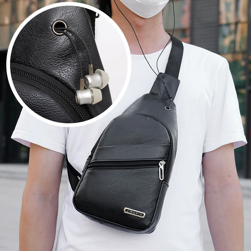 2024 The Latest Men's Leather Chest Bag Large Capacity Casual Men's Fashion Messenger Bag Classic Leather Chest Bag Business