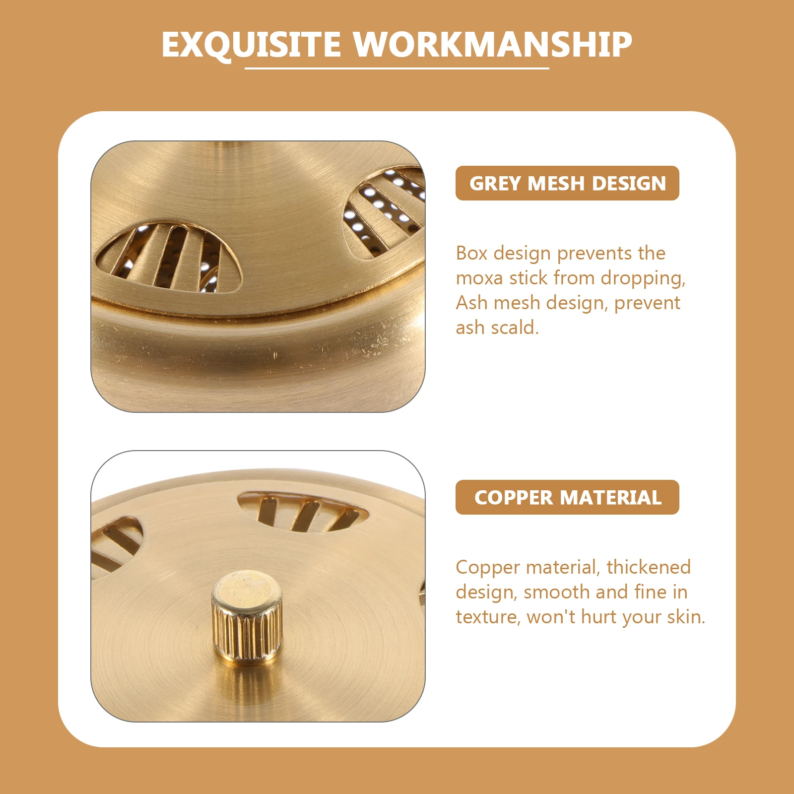 

Thickened Copper Moxibustion Box Anti-Scald Ash Mesh Body Massager Tool Compact Home Massage Store Therapy Burner Case