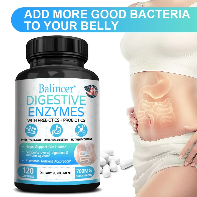 Capsules d'enzyme digestive - Soulagement du gaz et du sang, favorise la santé digestive, la santé intestinale, le soutien immunitaire