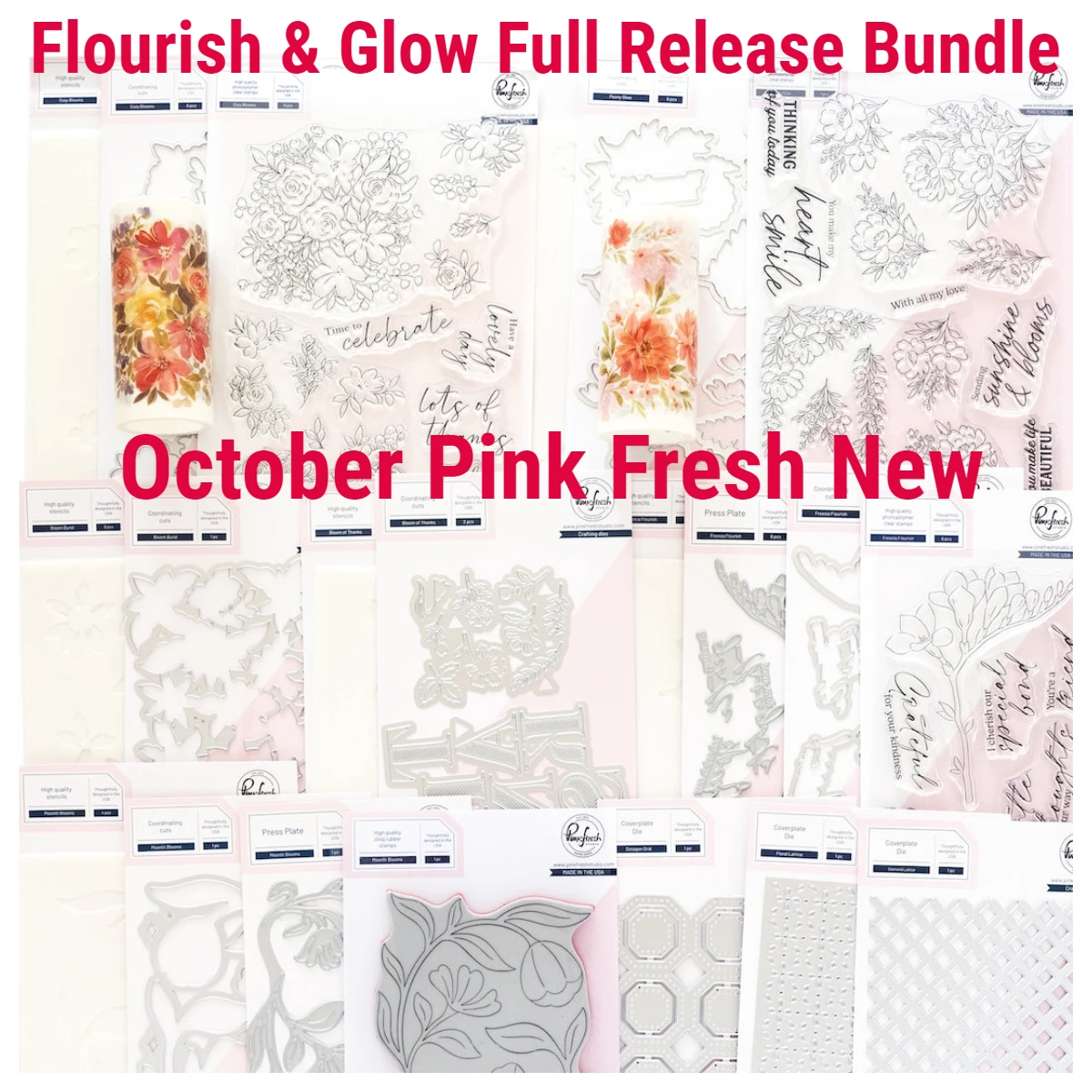 

October 2025 New pink fresh Flourish & Glow Metal Cutting Dies Stamp Stencil Hot Foil Set DIY Scrapbook Card Handmade Embossing