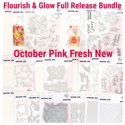October 2025 New pink fresh Flourish & Glow Metal Cutting Dies Stamp Stencil Hot Foil Set DIY Scrapbook Card Handmade Embossing