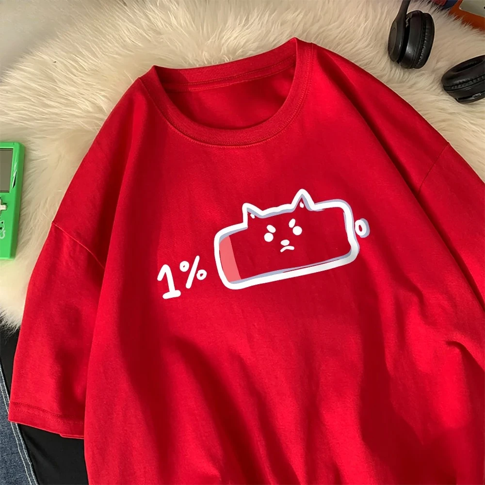 

Battery Capacity Square Cat Casual T-shirt, Summer Short-sleeved, Suitable for Both Men and Women, Cotton Clothing