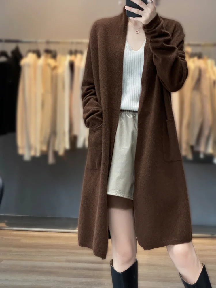 

Luxury Autumn Winter Women Sweater Long Sleeve Elegant Clothing Tops Fashion 100% Merino Wool Ladies Knitted Cardigan Outerwears