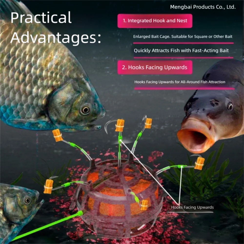 

String Hook Fishing Bait Cage 6 Hook Anti Winding Line Group Feeder Sinker Square Bait Shape Five Claw Design