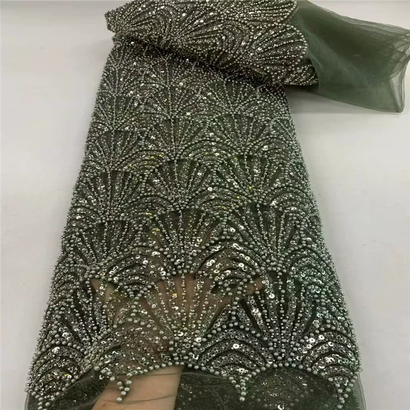 5yard Shell shaped bead tube sequin embroidery telas con bordado Wedding Dress cheongsam fabrics for clothing,soft mesh fabric