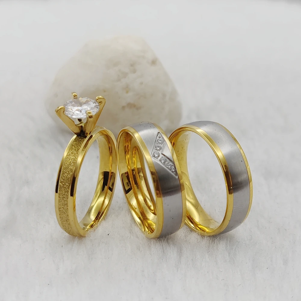 Vintage Bicolor Promise Lot Design Wedding Proposals Ring Set Women Ladies Jewelry Titanium 18k Golden Titanium  Rings