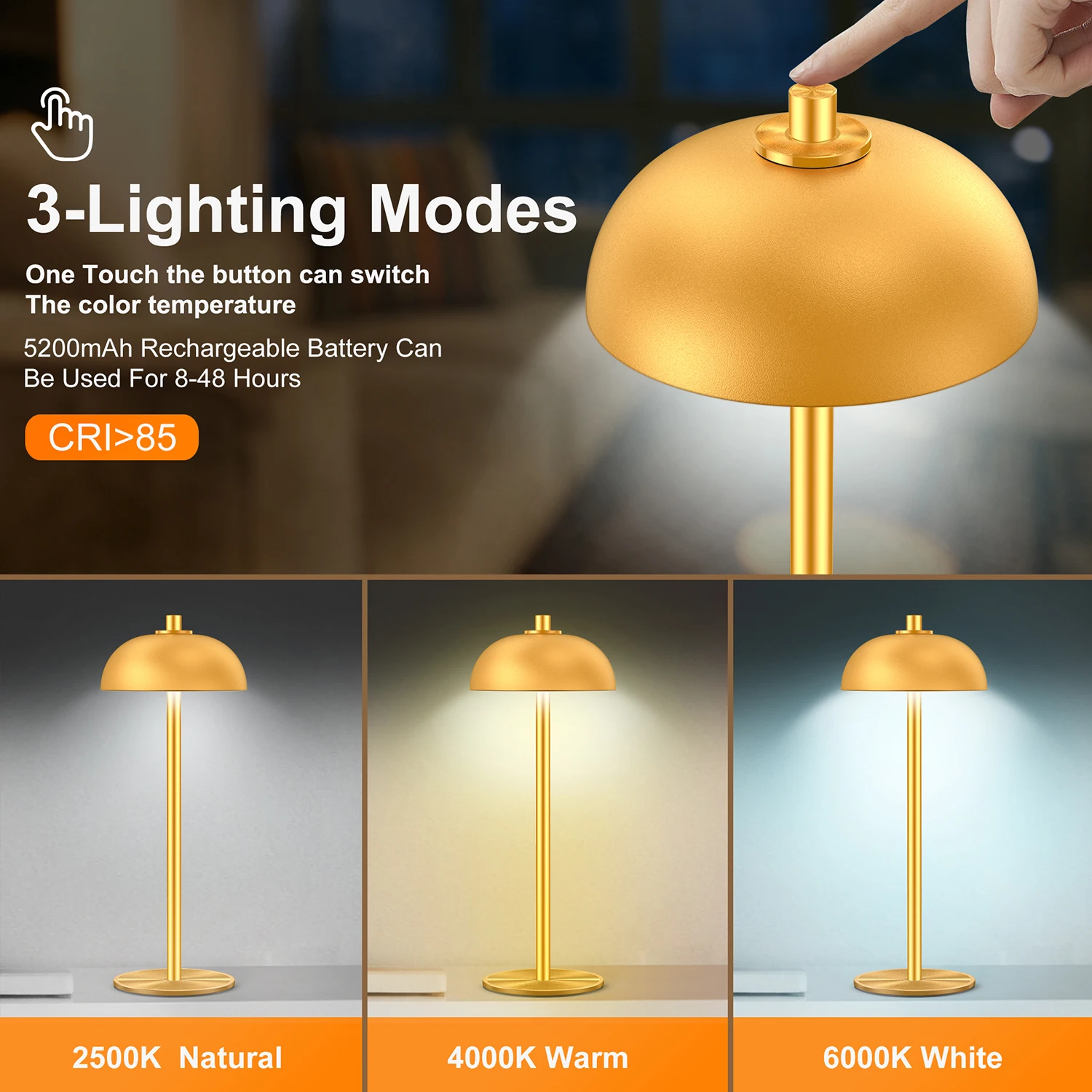 SUBORT Table Lamp for Bedroom Rechargeable Wireless Touch Lamp Camping Mushroom Creative Lamp Mood Light USB-C Desk Lamp