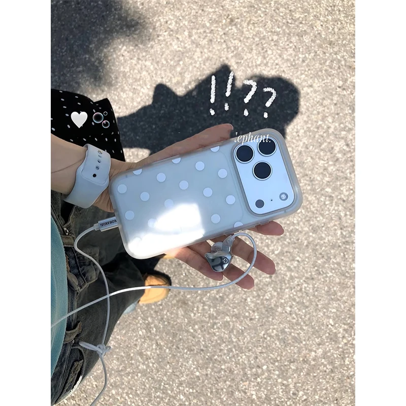 Coque de téléphone antichoc transparente givrée à pois blancs Simple Angel pour iPhone 17 16 15 14 13 12 11 Pro Max Plus