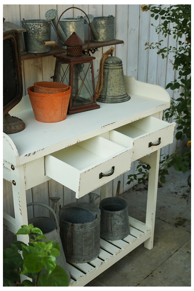 American Outdoor Garden Courtyard Flower Rack Field Porch Gardening Old Antiseptic Solid Wood Console Table