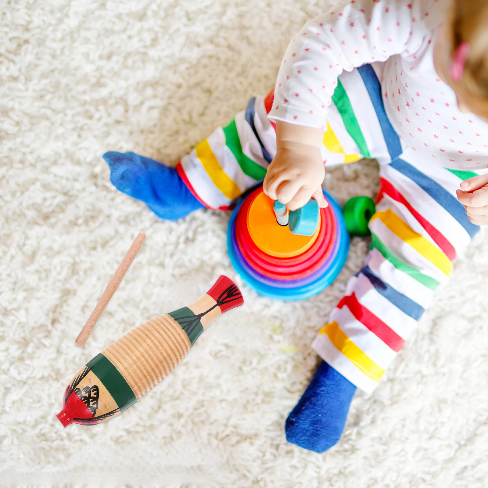 

1Set Frog Rattle Teaching Aid Fish Shaped Wooden Guiro Percussion Instrument for Kids Beginners Educational Music Tool