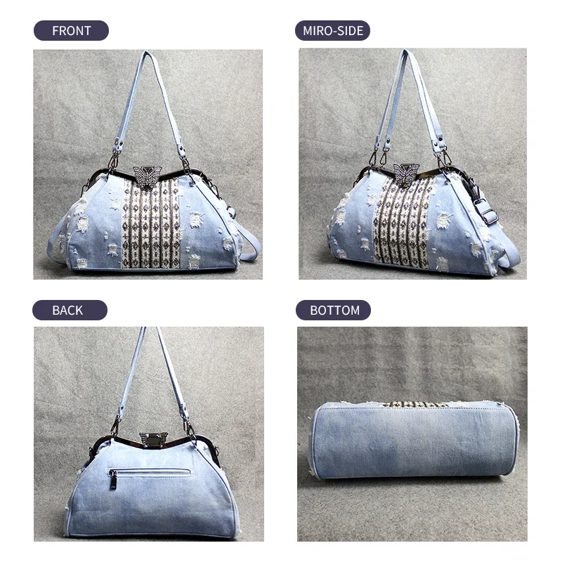 Fashion luxury Women Handbags Denim Cloth  Butterfly Clip With Diamond Shoulder Bags Solid  Crossbody Bags For Women