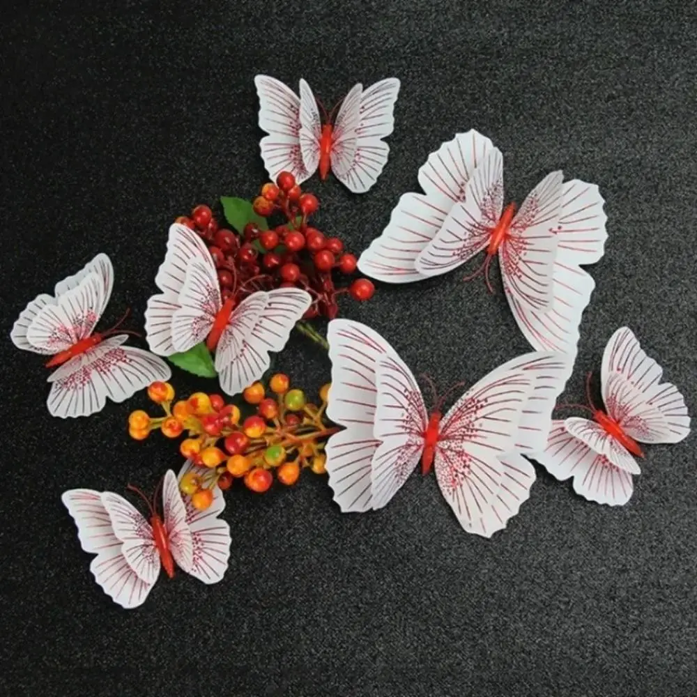12Pcs/lot PVC Wall Stickers Butterfly Design Magnet Art 3D Butterfly Decor Decals Double Layer Double Layer Stickers
