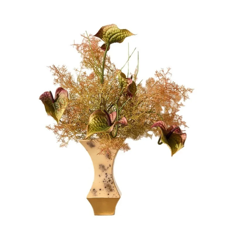 Small Tabletop Floral Decor Figurine, French Vintage Ceramic Vase for Club Living Room TV Cabinet Showroom Soft Furnishing Use