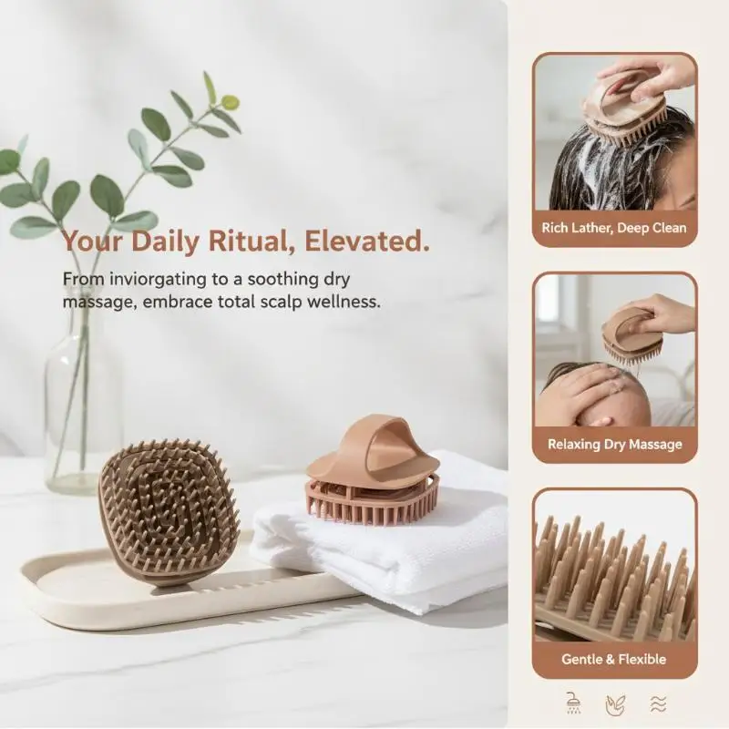Scalp Massage Shampoo Brush 1Pcs Deep Cleaning Soft Bristles Non Slip Handle Gentle Head Massager for Dandruff & Oil Removal