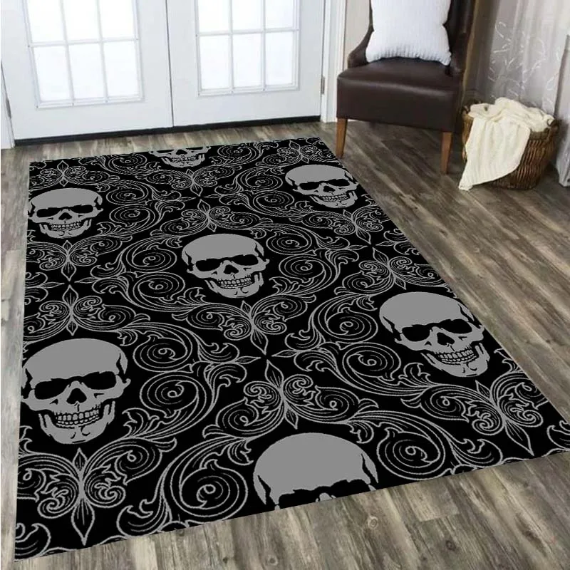 

Horrible Skull Gothic Style Square Carpet Home Decorations Mat for Living Room Bedroom Balcony Anti-slip Floor Mats Area Rugs