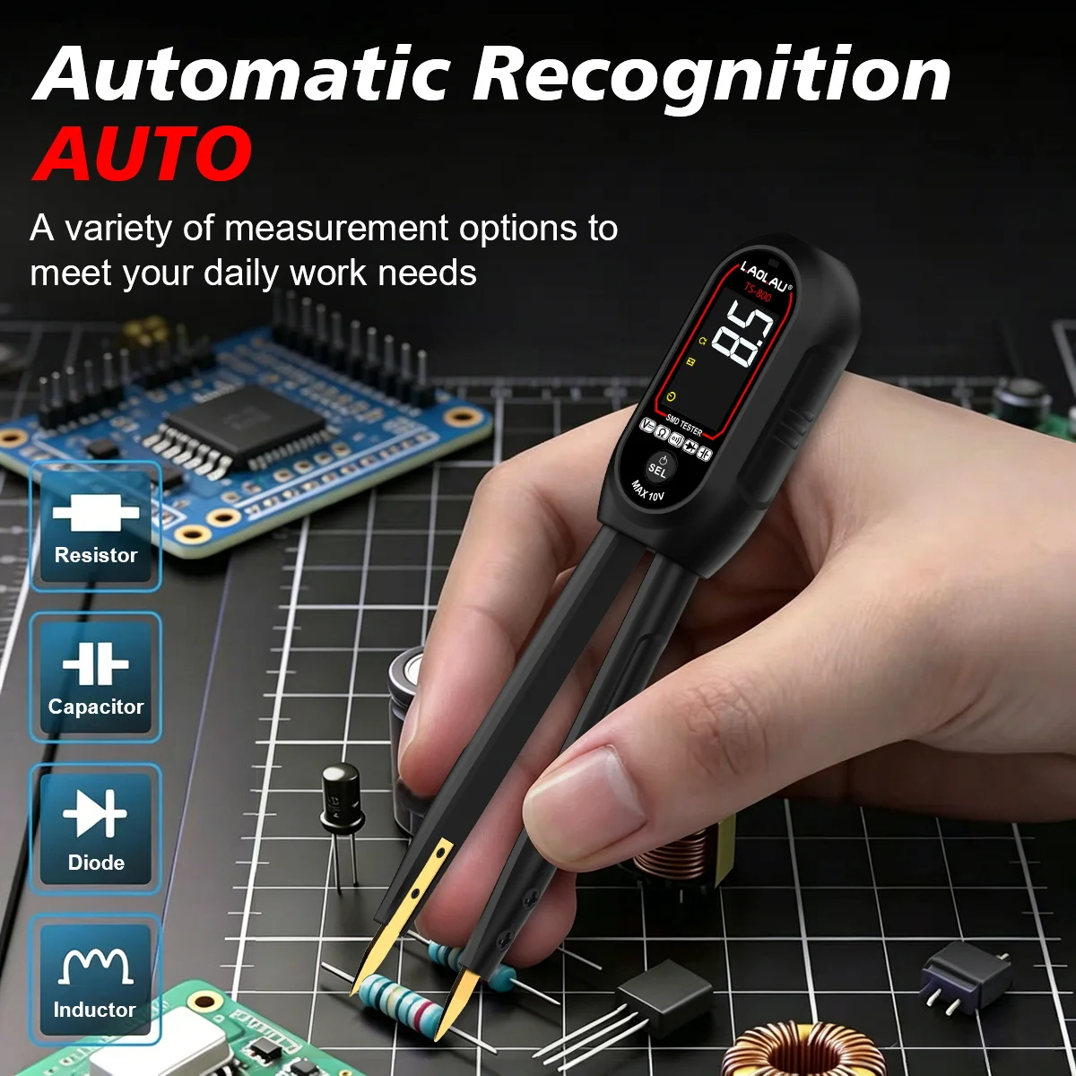 TS800 LCR Tweezer Meter SMD Component Tester Digital Multimeter Resistance Capacitance Diode Voltage Tester LCD Display Recharge