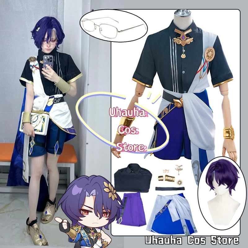 

Dr Ratio Cosplay Game Honkai：Star Rail Costume Cat Series Dr Ratio Costume Full Set with Glasses Anime Halloween Disguise Suits