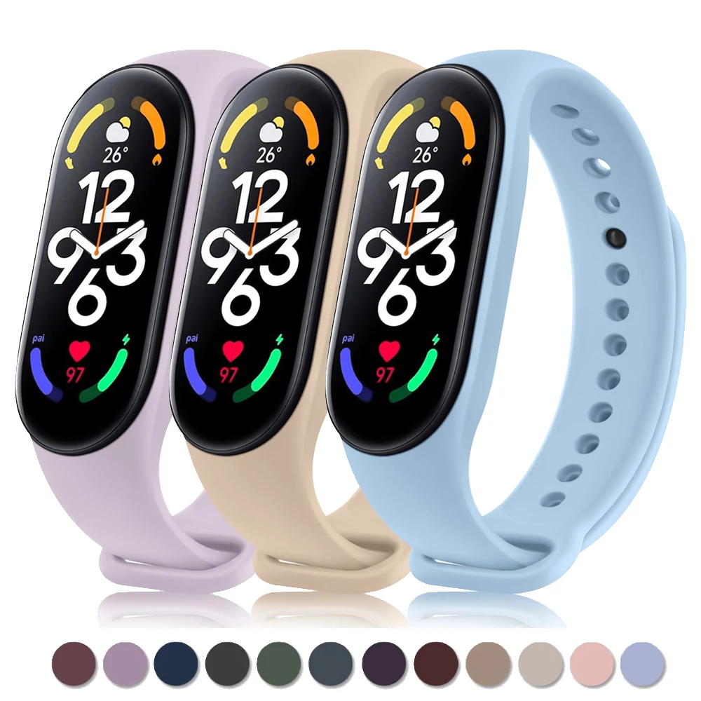 

Силиконовый ремешок для Xiaomi Miband 7 6 5, ремешок для часов Amazfit Band5, браслет для спорта Mi Band 7 6 5, аксессуары для умных часов