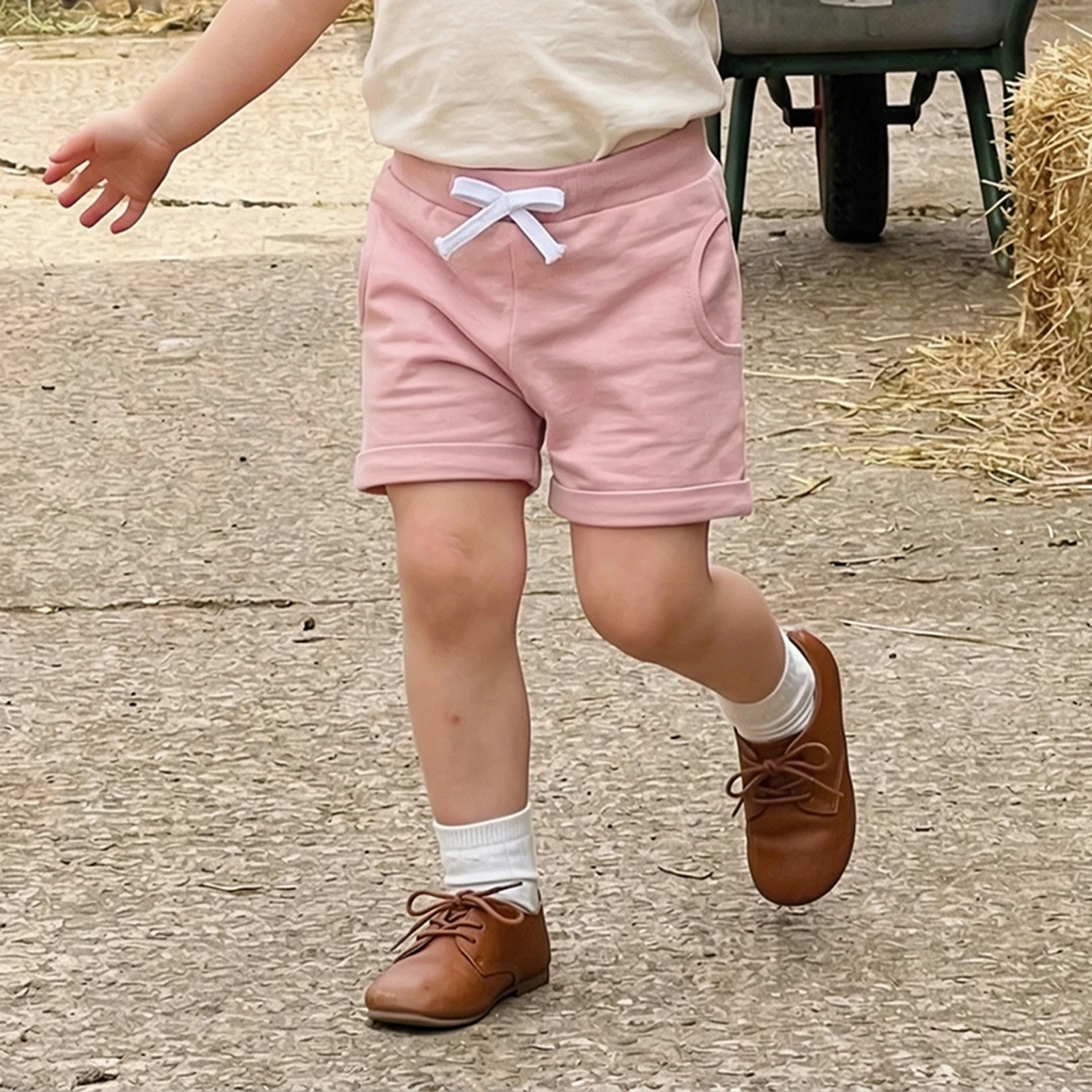 3 Pcs Toddler Boys Girls Summer Shorts Set Solid Color Elastic Waist Loose Fit Short Pants with Pockets