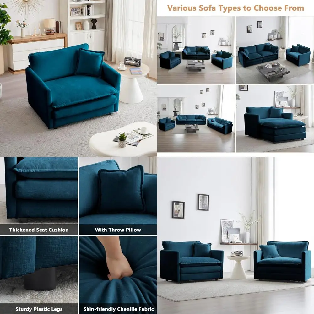 أريكة شانيل مريحة بمقعد واحد مقاس 41.4 بوصة مع وسادة، كرسي أريكة منجد عميق لغرفة المعيشة وغرفة النوم والاستخدام المكتبي #1