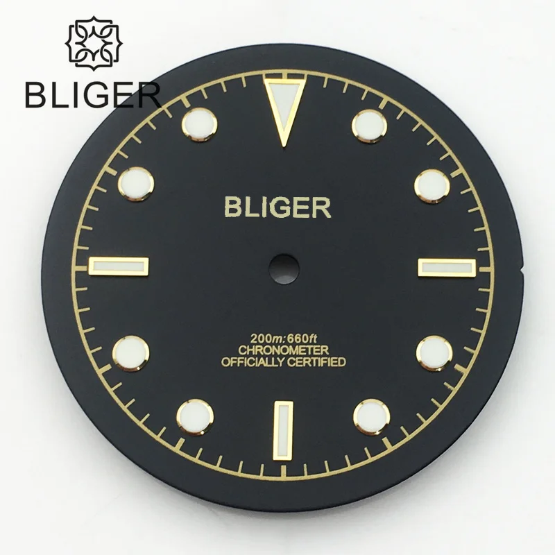 BLIGER 33mm Watch Dial  Black Grey Dial Green Luminous Fit NH35 NH36 MingZhu2813MIYOTA8215PT5000 Movement Fit 43mm Watch Case