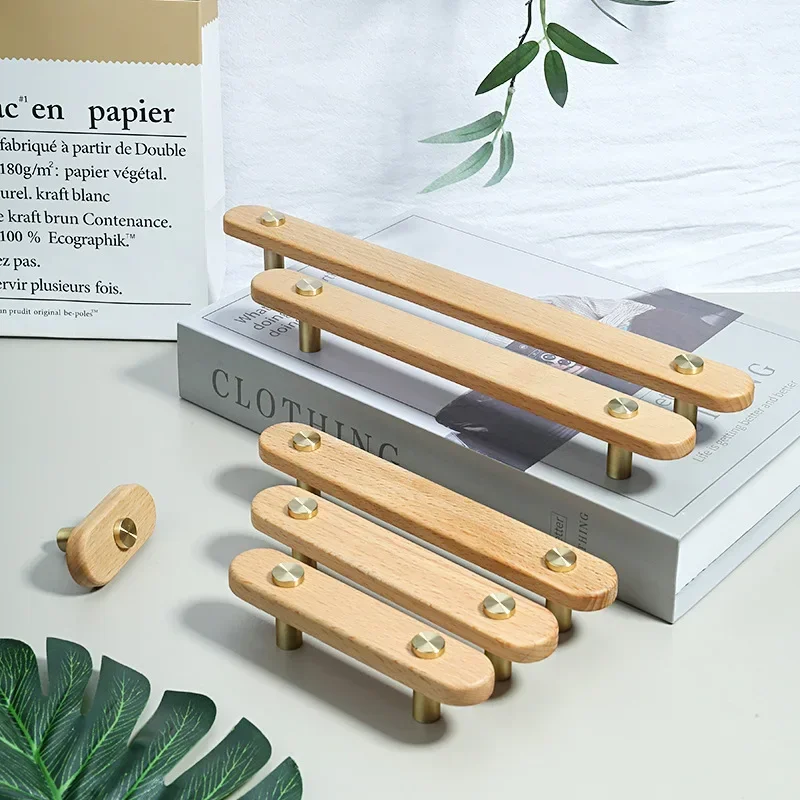 Nordic Log Cabinet Handles Drawer Knobs Cartoon Beech Wood Wardrobe Door Children's Room Solid Wood Handles for Furniture