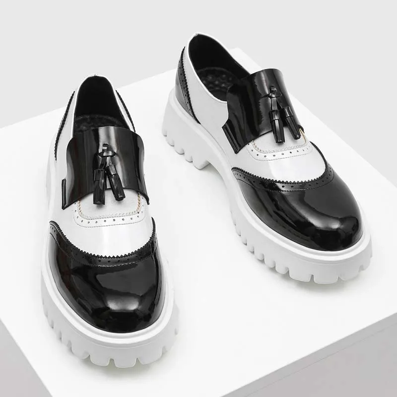 2026 Summer New European American Style Mirror Thick Soled Loafers Contrasting Colors Tassels Anti Slip Fashionable Versatile