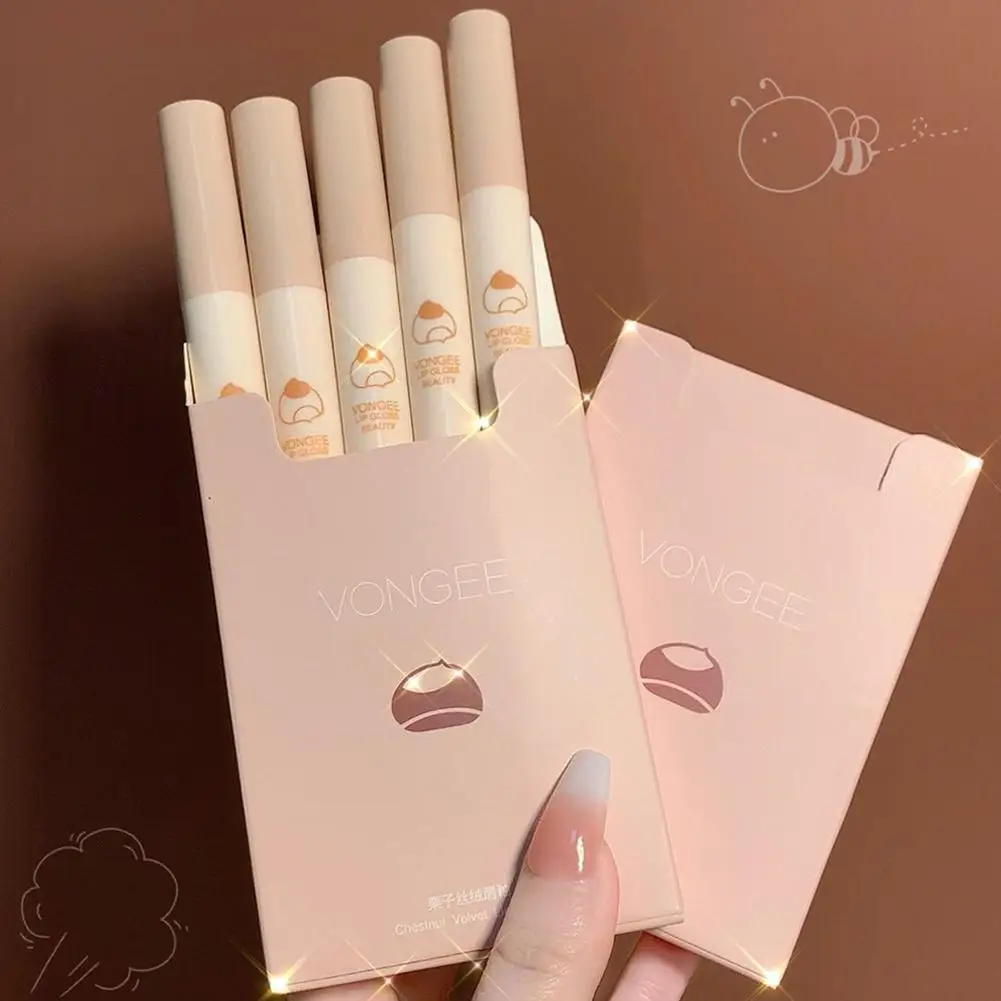 5Pcs Cigarette Lip Gloss Set Matte Red Tint for Lips Makeup Long Lasting Water Mirror Lip Glaze Waterproof Lipstick Kit Cosmetic