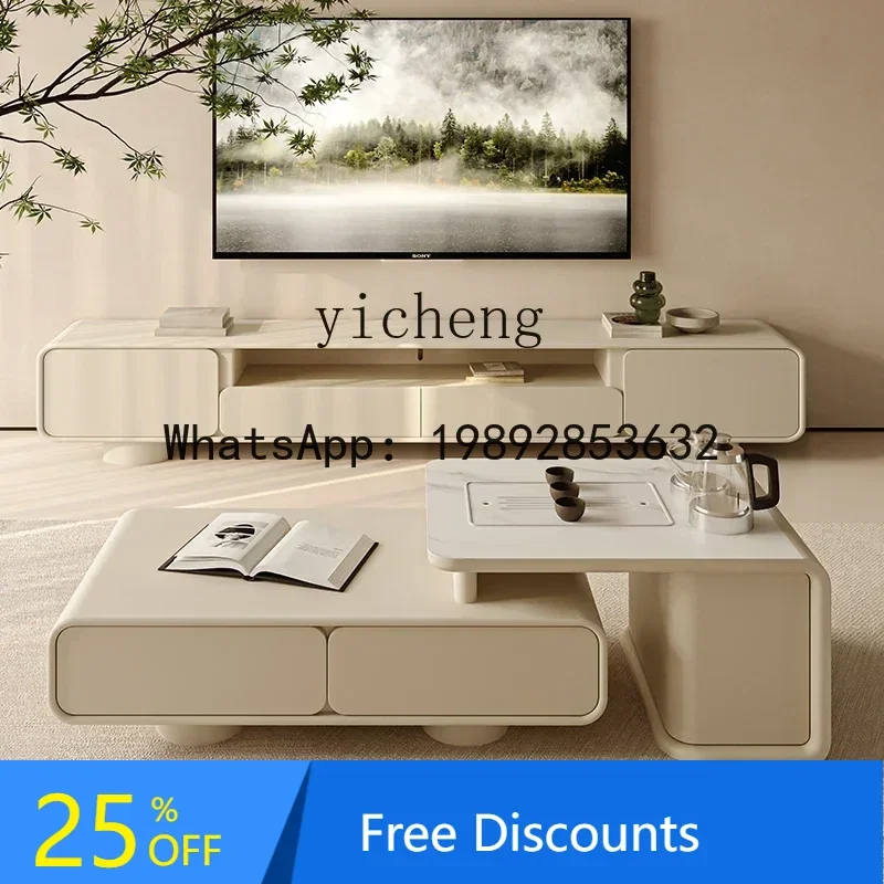 TV cabinet French cream style modern simple light luxury floor cabinet coffee table combination