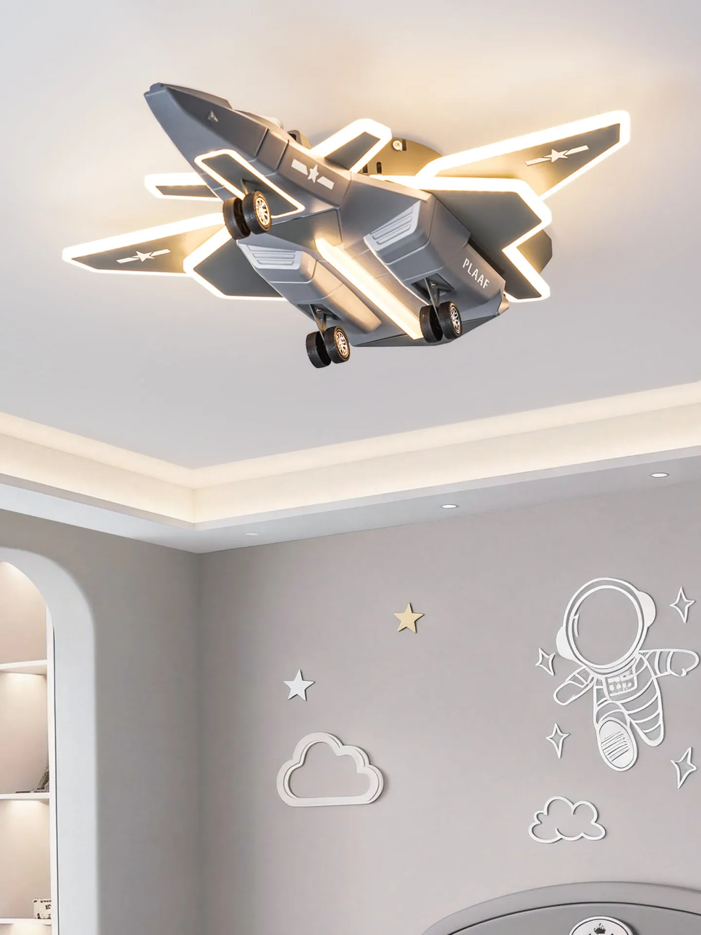 Kids Airplane Ceiling Fan Light – Creative Fighter Jet Lamp for Boys' Bedroom, Children's Room Ceiling Light