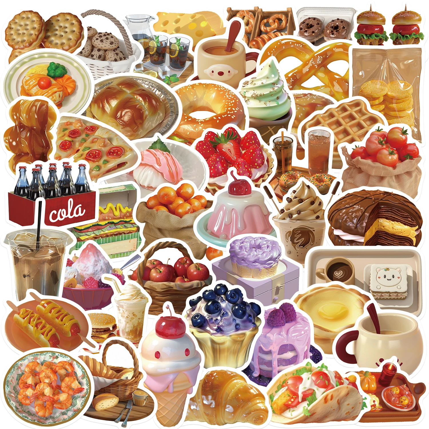 50Pcs Food Drink Dessert Bread Stickers Waterproof Phone Bike Wall Motorcycle Cool Car Waterproof Sticker for Kids Toys