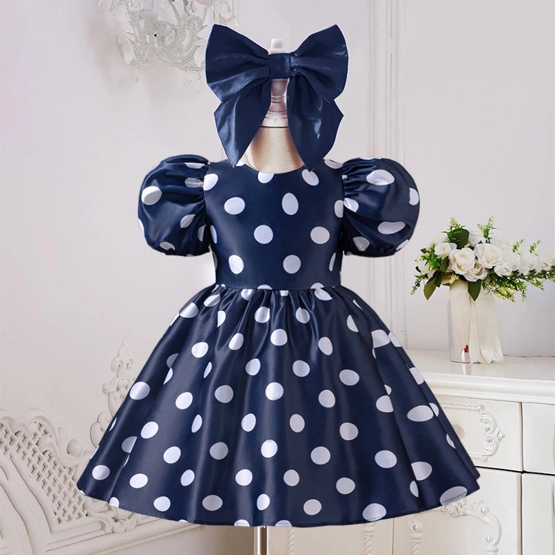 Puff Sleeve Girl Princess Dress Fashionable Polka Dot Retro Kid\'s Dress Elegant Dress for Birthday Party Wedding Prom Gown