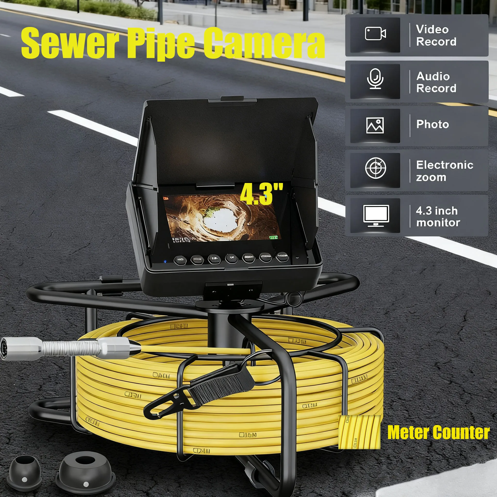 

GAMWATER Sewer Borescope 4.3Inch HD 1200TVL 16GB DVR IP68 Waterproof 8500mAH Pipe Inspection Endoscope Camera with 5mm 10/20/30M